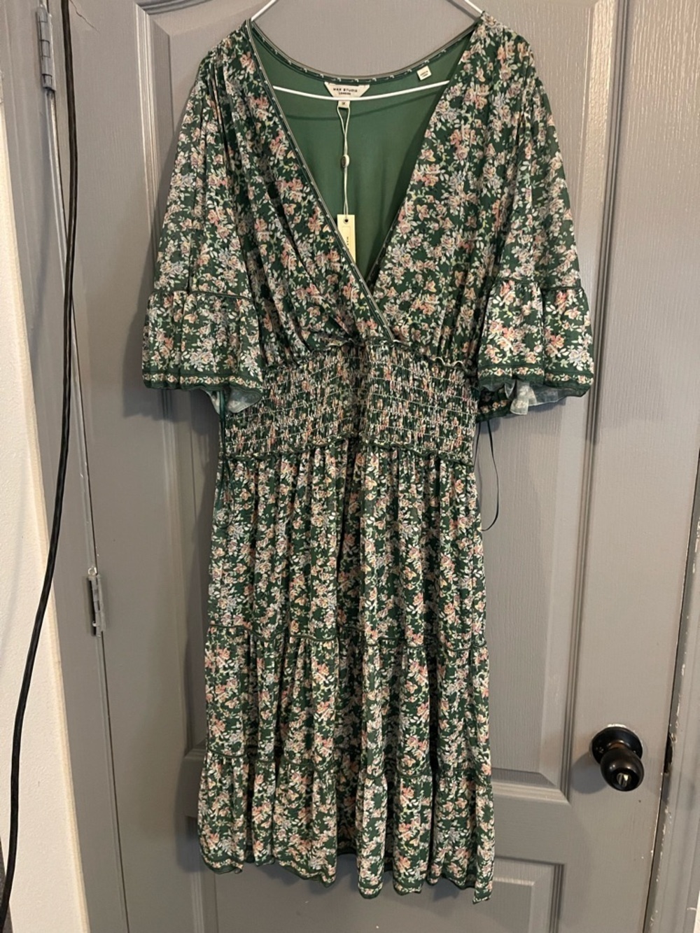 Max Studio Green Floral Wrap-Style Midi Dress
